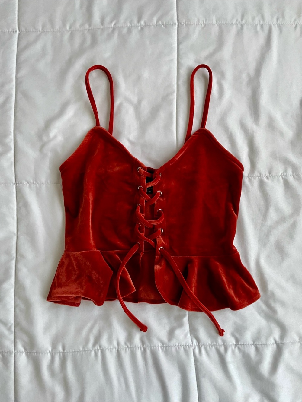 Velvet Lace-Up Peplum Cami